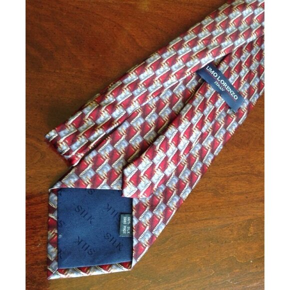 UMO LORENZO 100% Silk Men's Tie Italy Handmade Wine Gray Gold - Picture 8 of 12